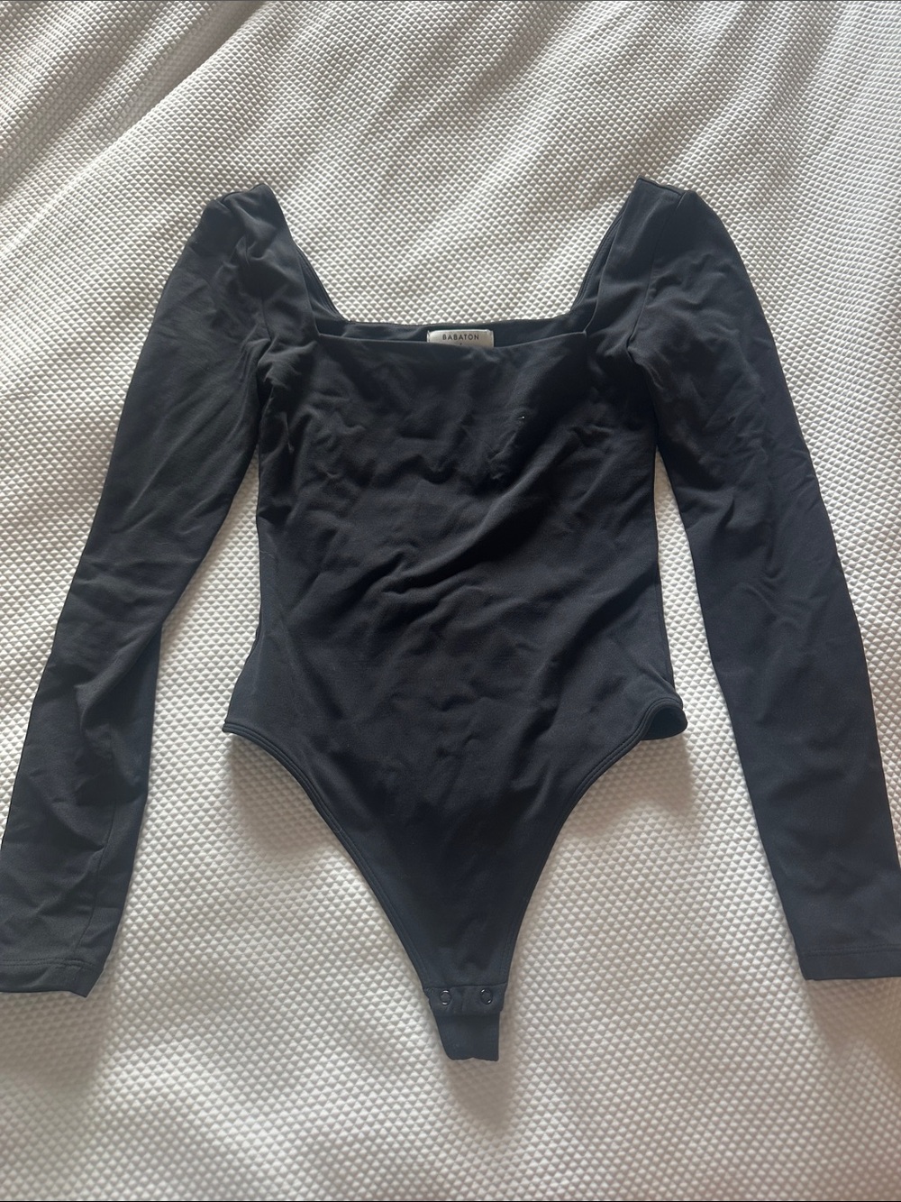 Babaton Black Long-Sleeve ySquare Neck Bodysuit - Knit One-Piece